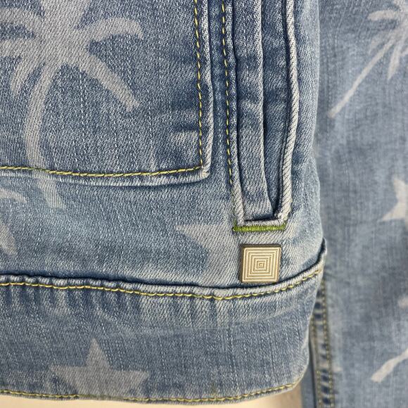 LulaRoe Womens Jean Jacket Size Large Kenny Stars and Palm Trees Boho American - Picture 3 of 6